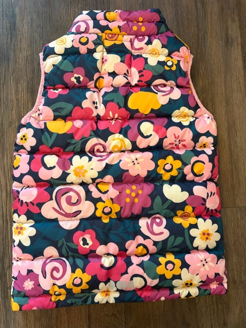 Hanna Andersson Puffer Vest Girls Sz 12 Multicolor Superlight Down Floral Zip Up